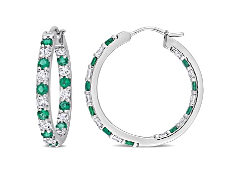 2.38ctw Created Emerald and Created White Sapphire Hoop Earrings in Sterling Silver