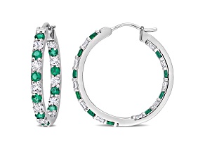 2.38ctw Created Emerald and Created White Sapphire Hoop Earrings in Sterling Silver