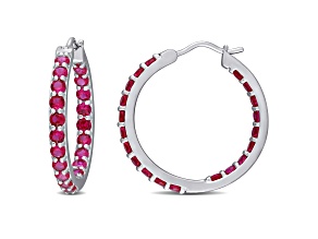 3ctw Created Ruby Inside Outside Hoop Earrings in Sterling Silver