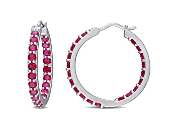 Picture of 3ctw Created Ruby Inside Outside Hoop Earrings in Sterling Silver