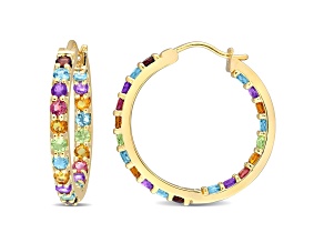 2.75ctw Multi-Gemstones Hoop Earrings in Yellow Gold Over Sterling Silver