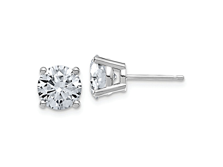 Rhodium Over 14K White Gold 3.5ct. 7.5mm Round G H I True Light Moissanite Earrings