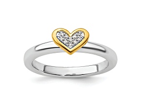 14K Yellow Gold Over Sterling Silver Stackable Expressions Heart with Diamond Ring 0.045ctw