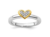 14K Yellow Gold Over Sterling Silver Stackable Expressions Heart with Diamond Ring 0.045ctw