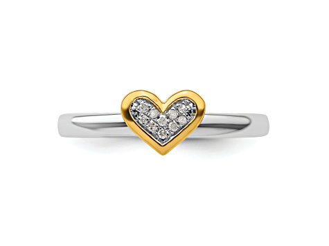 14K Yellow Gold Over Sterling Silver Stackable Expressions Heart with Diamond Ring 0.045ctw