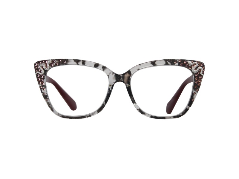Red Crystal Square Frame Reading Glasses. Strength 3.00