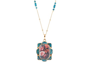 Picture of Barse Jewelry Blue Apatite Gold Tone Scenic Red Florals Pendant With Chain