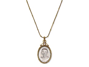 Symbols Of Faith Two Tone Base Metal Crystal Virgin Mary Medallion Pendant With Chain 20 Inch