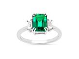Lab Created Emerald and Moissanite Rhodium Over Sterling Silver 3-Stone Ring