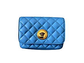 Versace Medusa Nappa Quilted Blue Leather Chain Crossbody