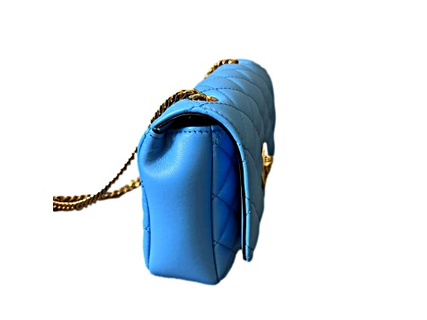 Versace Medusa Nappa Quilted Blue Leather Chain Crossbody