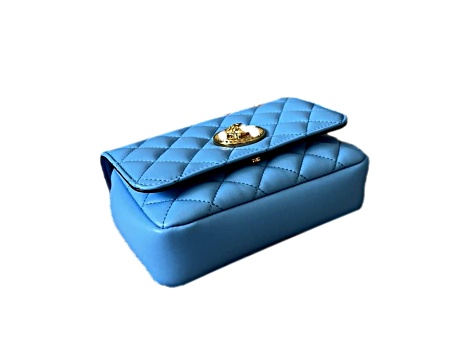 Versace Medusa Nappa Quilted Blue Leather Chain Crossbody
