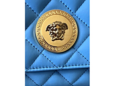 Versace Medusa Nappa Quilted Blue Leather Chain Crossbody
