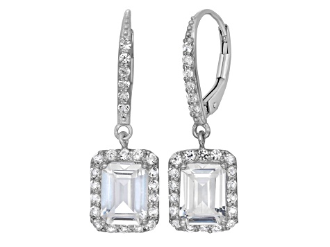 Lab Created White Sapphire Sterling Silver Dangle Earrings 4.58ctw