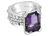Judith Ripka 7.78ctw Amethyst And 1.26ctw Bella Luce Rhodium Over Sterling Silver Ring
