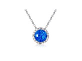 Lab Created Blue Opal and White CZ Accents Rhodium Over Sterling Silver Pendant Style Necklace