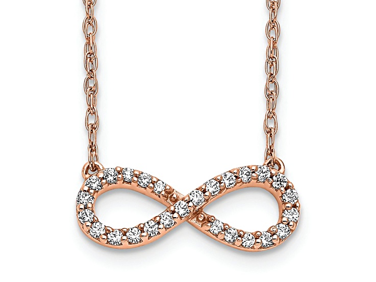 10k Rose Gold Polished Cable Link Diamond Infinity Symbol 18 Inch Necklace