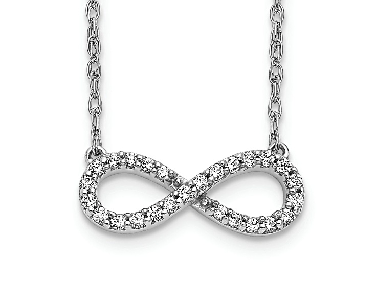 Rhodium Over 10k White Gold Polished Cable Link Diamond Infinity Symbol 18 Inch Necklace