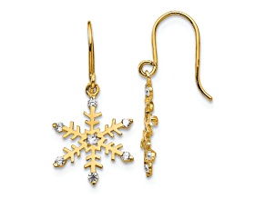 14K Yellow Gold Cubic Zirconia Children's Snowflake Dangle Earrings
