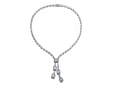 Rhodium Plated over Sterling Silver with Clear Cubic Zirconia Accent Tongue Buckle Necklace