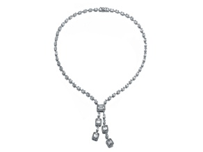 Rhodium Plated over Sterling Silver with Clear Cubic Zirconia Accent Tongue Buckle Necklace