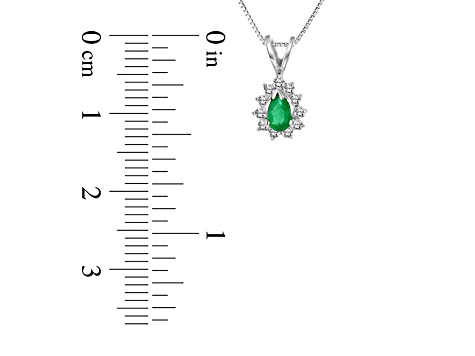 0.35ctw Pear Shape Emerald and Round Diamond Pendant 14k White Gold