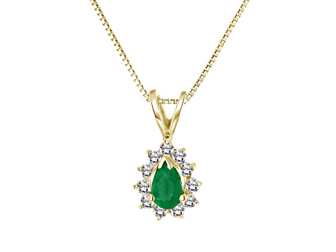 0.35ctw Pear Shape Emerald and Round Diamond Pendant 14k Yellow Gold