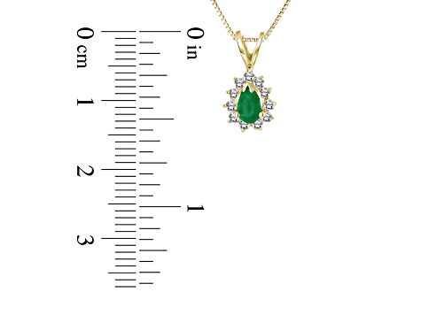 0.35ctw Pear Shape Emerald and Round Diamond Pendant 14k Yellow Gold