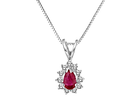 0.35ctw Pear Shape Ruby and Round Diamond Pendant 14k White Gold