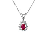 0.35ctw Pear Shape Ruby and Round Diamond Pendant 14k White Gold