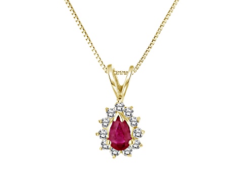 0.35ctw Pear Shape Ruby and Round Diamond Pendant 14k Yellow Gold