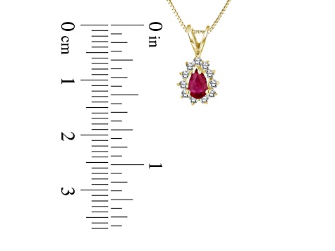 0.35ctw Pear Shape Ruby and Round Diamond Pendant 14k Yellow Gold