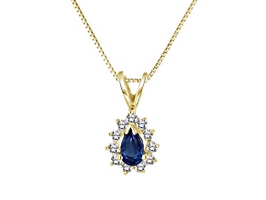 0.35ctw Pear Shape Blue Sapphire and Round White Diamond Pendant 14k Yellow Gold