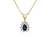 0.35ctw Pear Shape Blue Sapphire and Round White Diamond Pendant 14k Yellow Gold