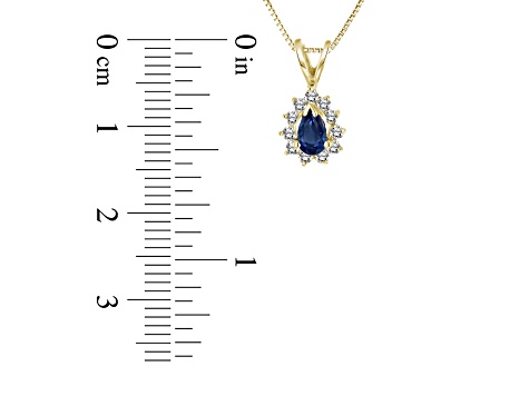 0.35ctw Pear Shape Blue Sapphire and Round White Diamond Pendant 14k Yellow Gold
