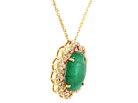 5.52 Ctw Emerald and 0.47 Ctw White Diamond Pendant in 14K YG