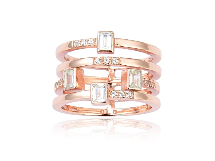 White Topaz and White Sapphire 14K Rose Gold Over Sterling Silver Multi-Row Open Design Band Ring