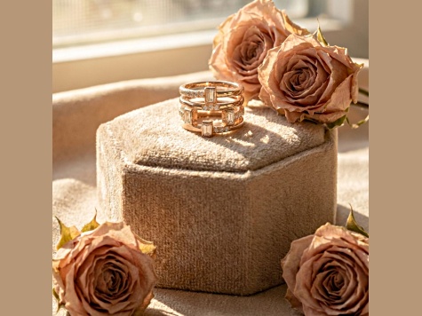 White Topaz and White Sapphire 14K Rose Gold Over Sterling Silver Multi-Row Open Design Band Ring