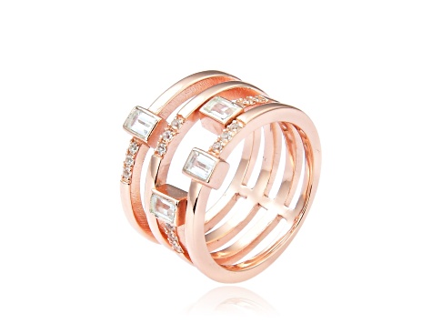 White Topaz and White Sapphire 14K Rose Gold Over Sterling Silver Multi-Row Open Design Band Ring