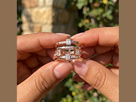 White Topaz and White Sapphire 14K Rose Gold Over Sterling Silver Multi-Row Open Design Band Ring