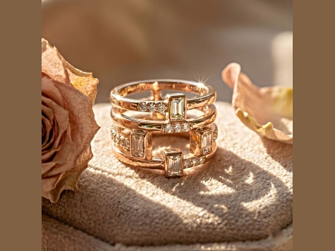 White Topaz and White Sapphire 14K Rose Gold Over Sterling Silver Multi-Row Open Design Band Ring