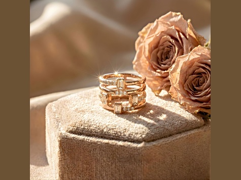 White Topaz and White Sapphire 14K Rose Gold Over Sterling Silver Multi-Row Open Design Band Ring