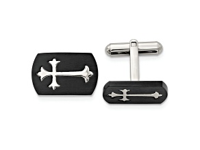 Stainless Steel Brushed and Polished Black Ion Plated Cross Cuff Links