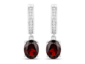 Red Garnet and Lab Grown Diamond Rhodium Over Silver Dangle Earrings 4.22ctw