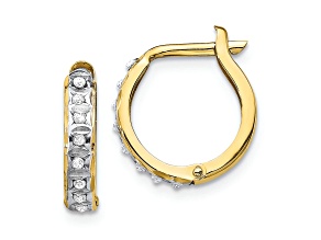 10k Yellow Gold and Rhodium Over 10k Yellow Gold 1/2" Diamond Round Hinged Hoop Earrings