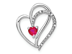 Rhodium Over 14k White Gold Ruby and Diamond Heart Chain Slide Pendant