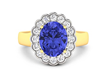 Picture of Purple Tanzanite and White Diamond Halo 14K Yellow Gold Ring