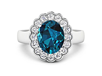 Picture of London Blue Topaz and White Diamond Halo 14K White Gold Ring