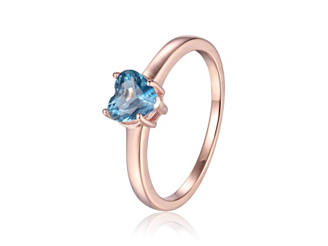 Heart Shape London Blue Topaz 14K Rose Gold Over Sterling Silver Solitaire Ring, 1.00ct