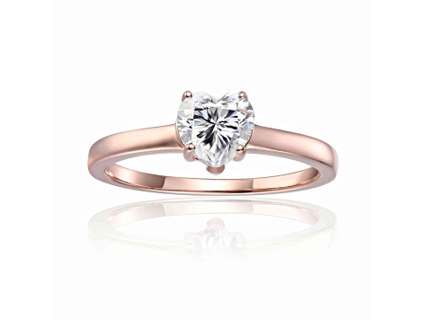 Heart Shape Moissanite 14K Rose Gold Over Sterling Silver Solitaire Ring, 0.80ct